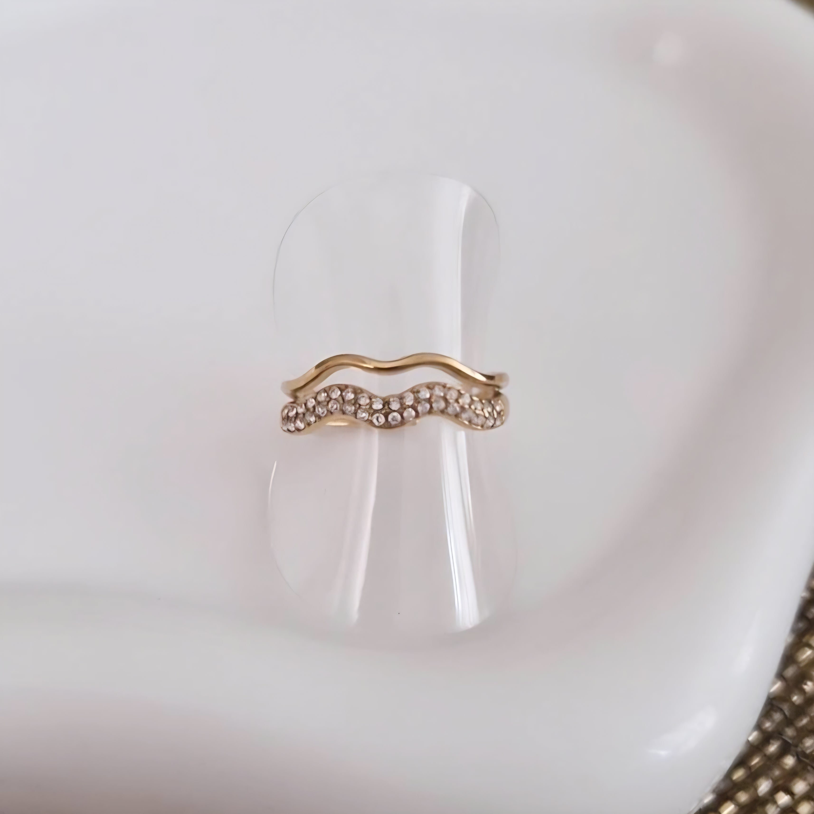 Bague ajustable en acier inoxydable double rangs vague de strass