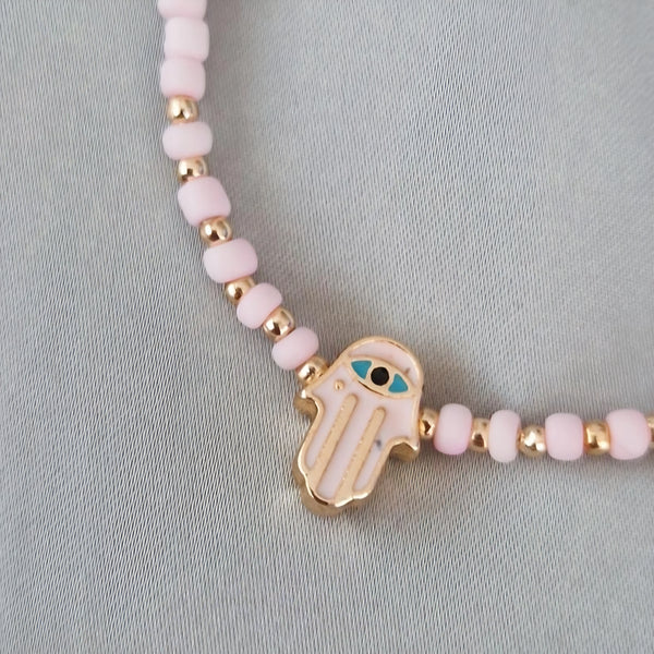 Bracelet fantaisie perles violettes Main de Fatma