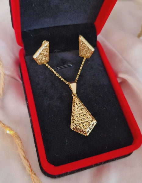 Ensemble Collier + boucles d'oreilles assorties en acier inoxydable beldi ajourés