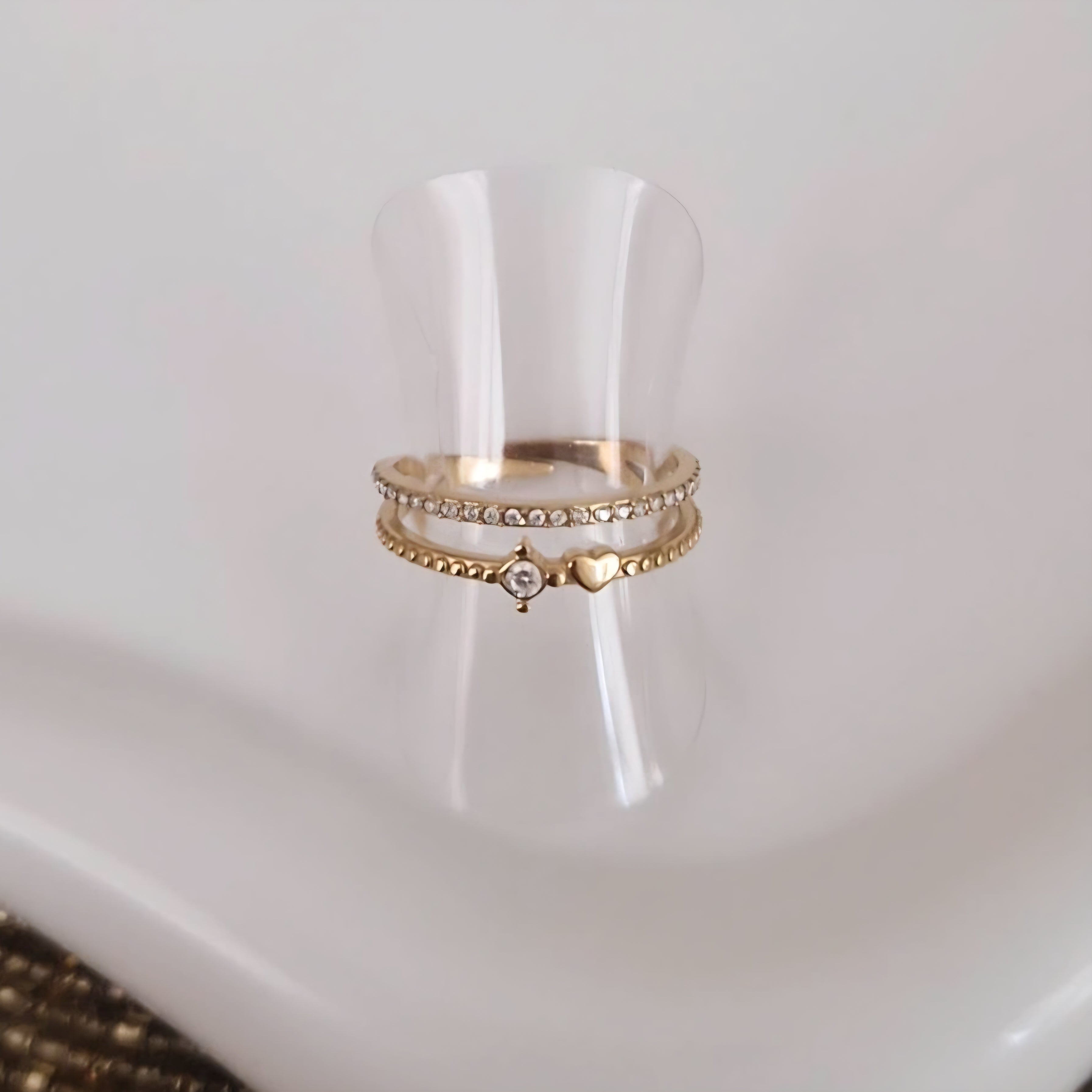 Bague ajustable en acier inoxydable double rangs mini coeur