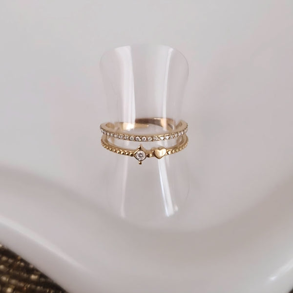 Bague ajustable en acier inoxydable double rangs mini coeur