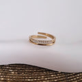 Bague ajustable en acier inoxydable double lignes et strass