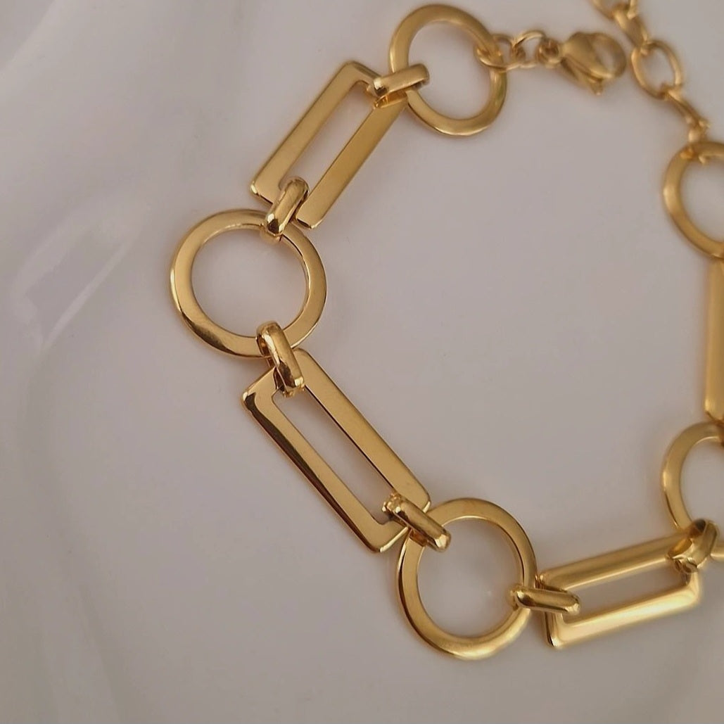 Bracelet en acier inoxydable gros maillons ronds et rectangles
