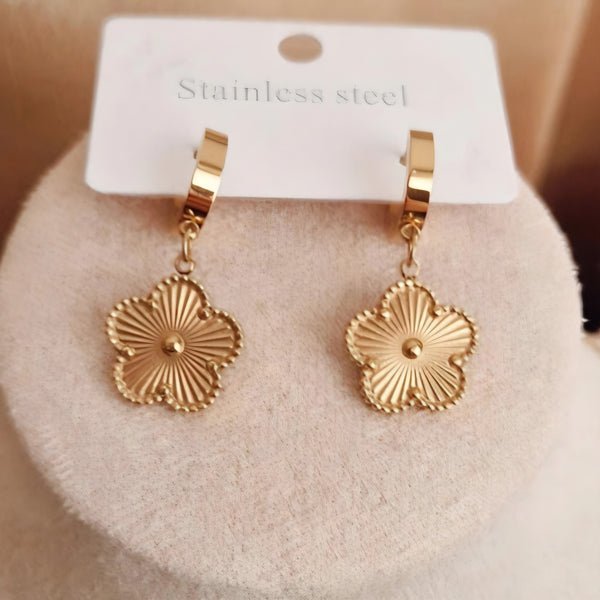 Boucles d'oreilles en acier inoxydable pendantes dorées striées