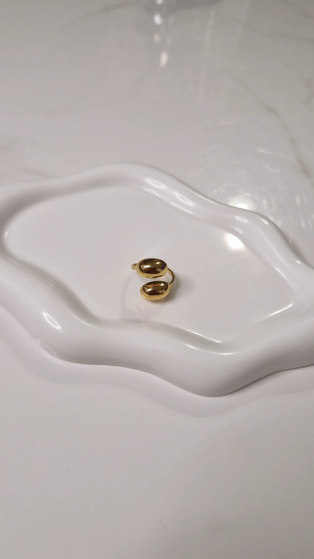 Bague ajustable en acier inoxydable double gouttes dorées