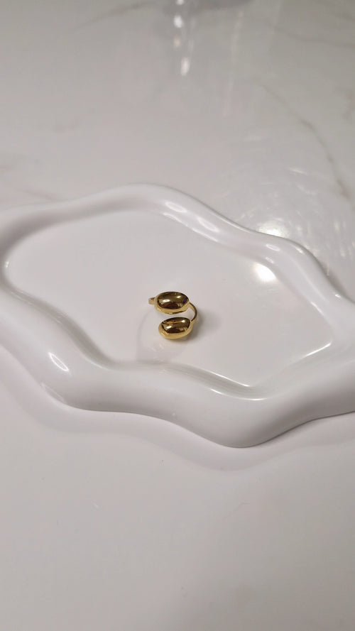 Bague ajustable en acier inoxydable double gouttes dorées