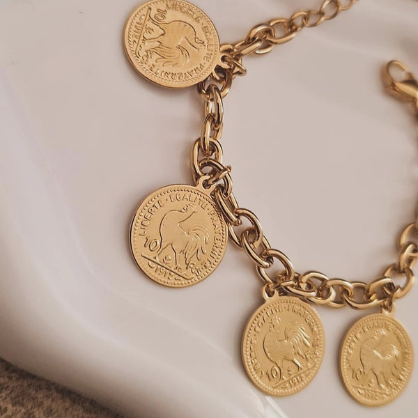 Ensemble Collier + bracelet en acier inoxydable multi pampilles pièces F'Roj (Coq)