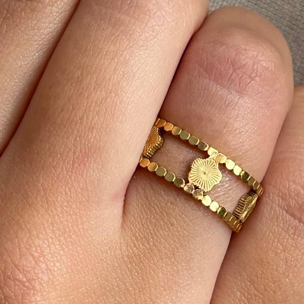 Bague ajustable en acier inoxydable dorés striés