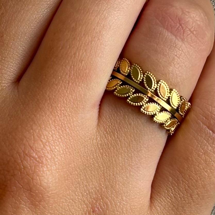Bague ajustable en acier inoxydable feuilles de laurier