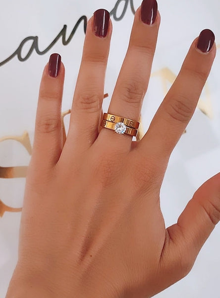 Bague 2 pièces en acier inoxydable solitaire