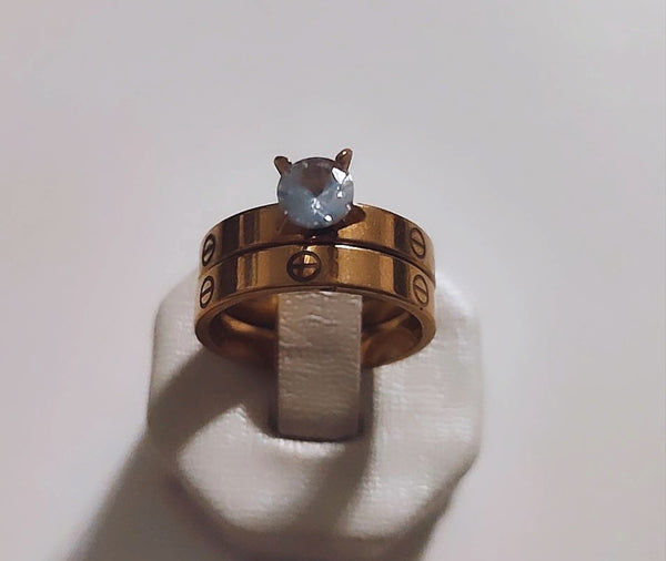 Bague 2 pièces en acier inoxydable solitaire