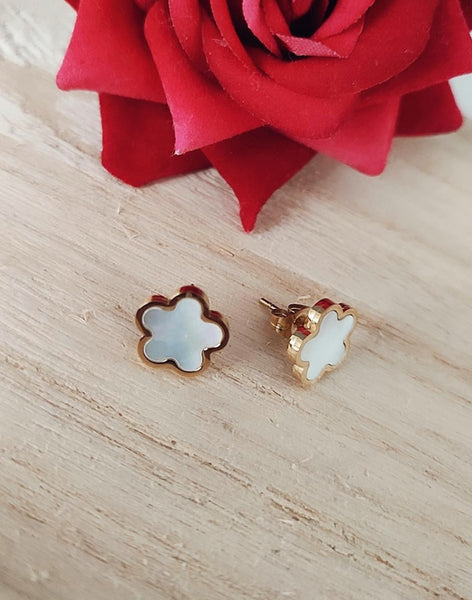 Boucles d'oreilles en acier inoxydable blanc nacré