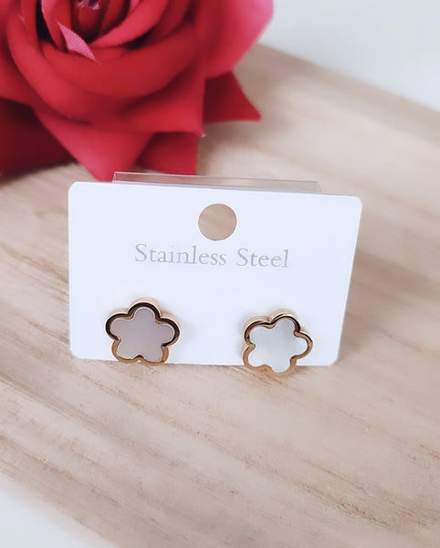 Boucles d'oreilles en acier inoxydable blanc nacré