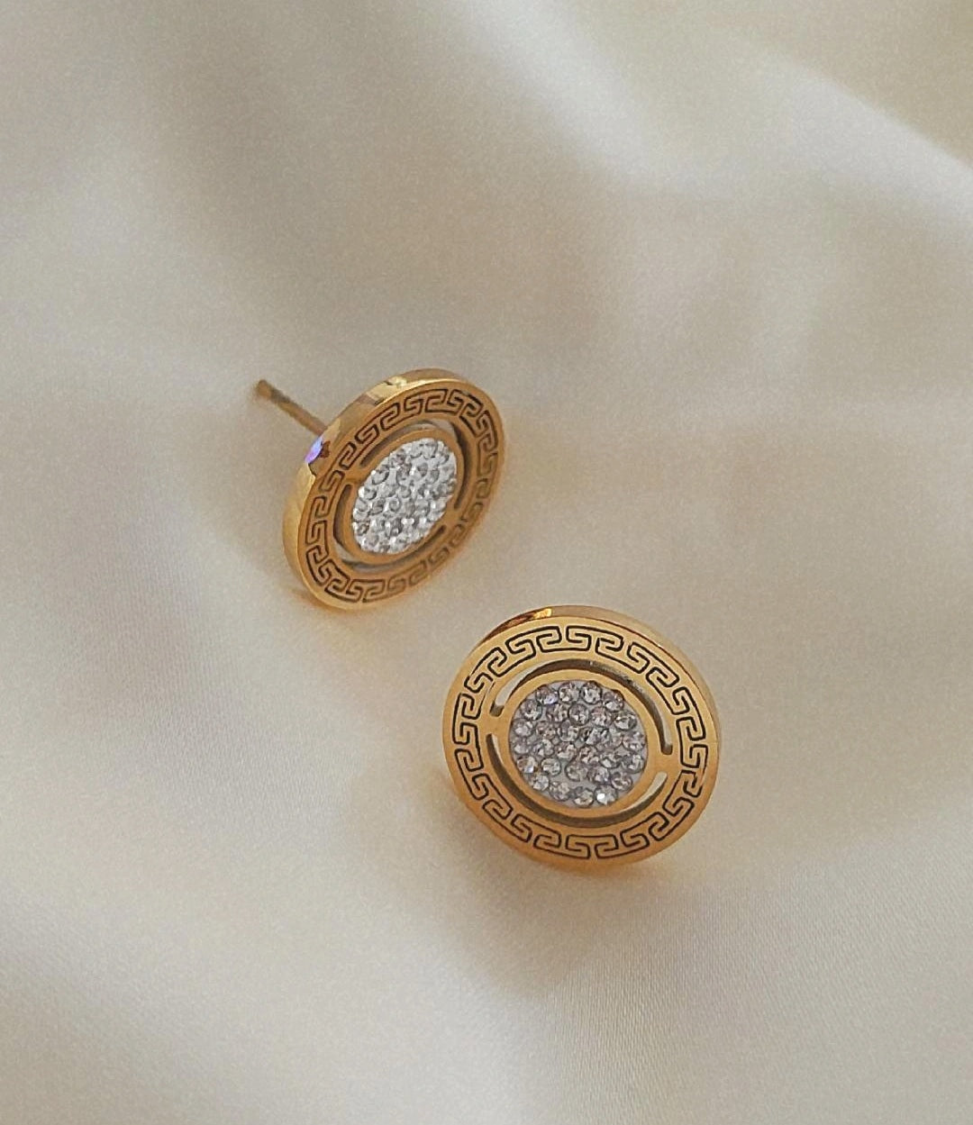 Boucles d'oreilles en acier inoxydable motif et strass